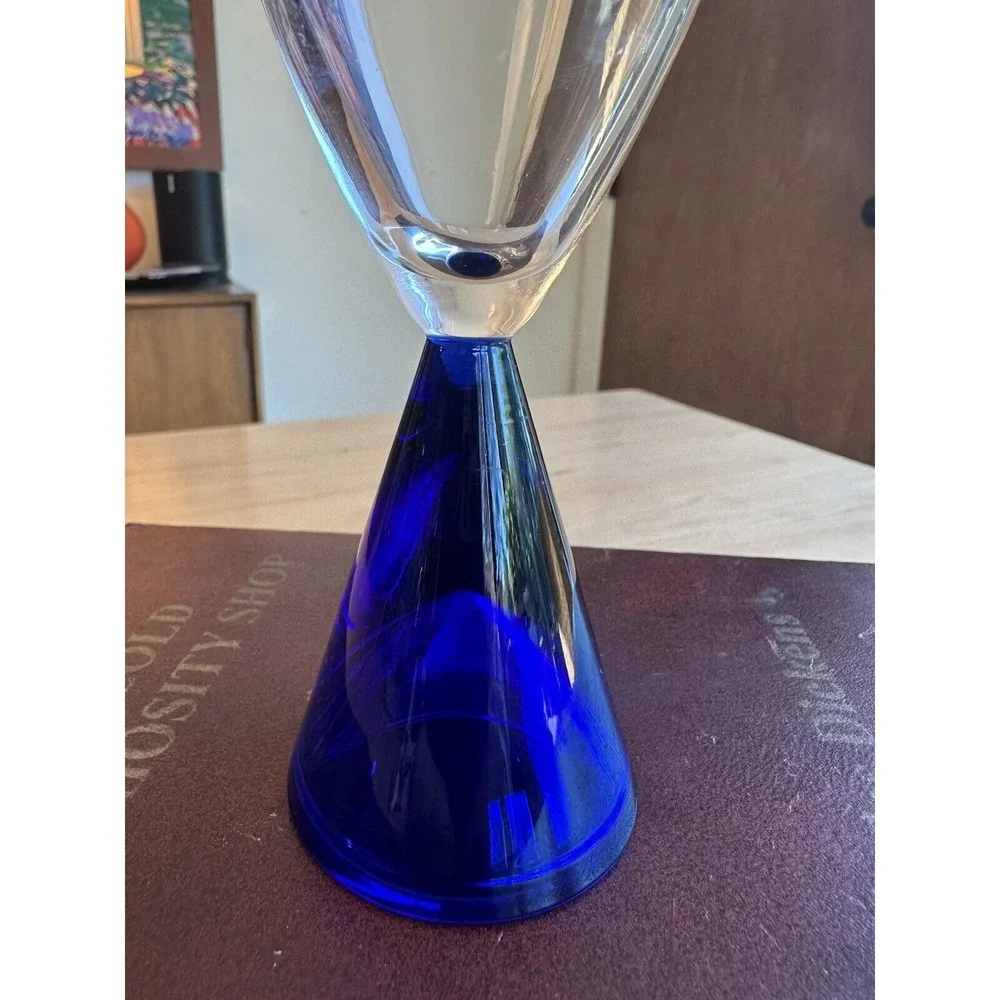 Vintage Sasaki Glass Eon Cobalt Blue Bottom Flute footed Goblets 7.5